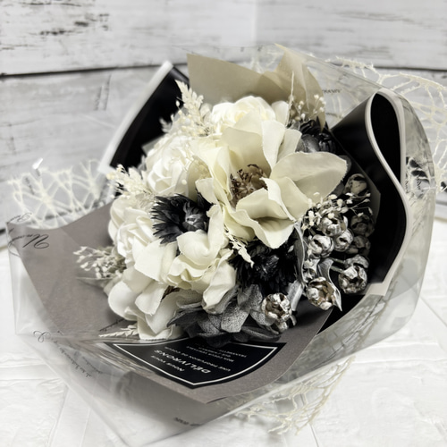 ソープフラワー プリザーブドフラワー 花束 モノトーン アートフラワー