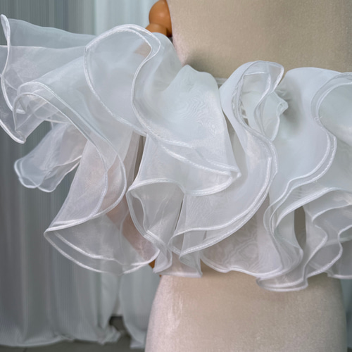 送料無料！取り外しオフショルダー オーガンジー ラッフルフリル  