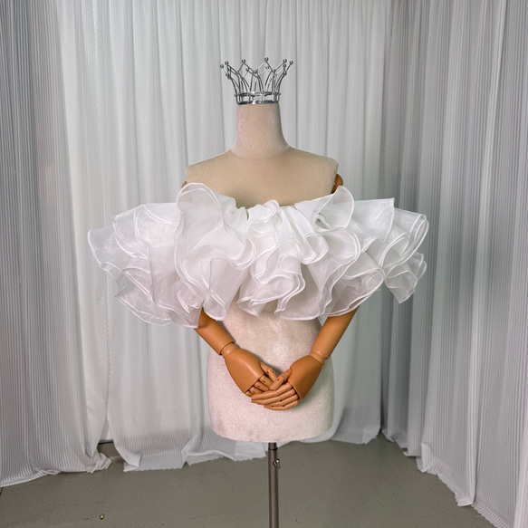 送料無料！取り外しオフショルダー オーガンジー ラッフルフリル  