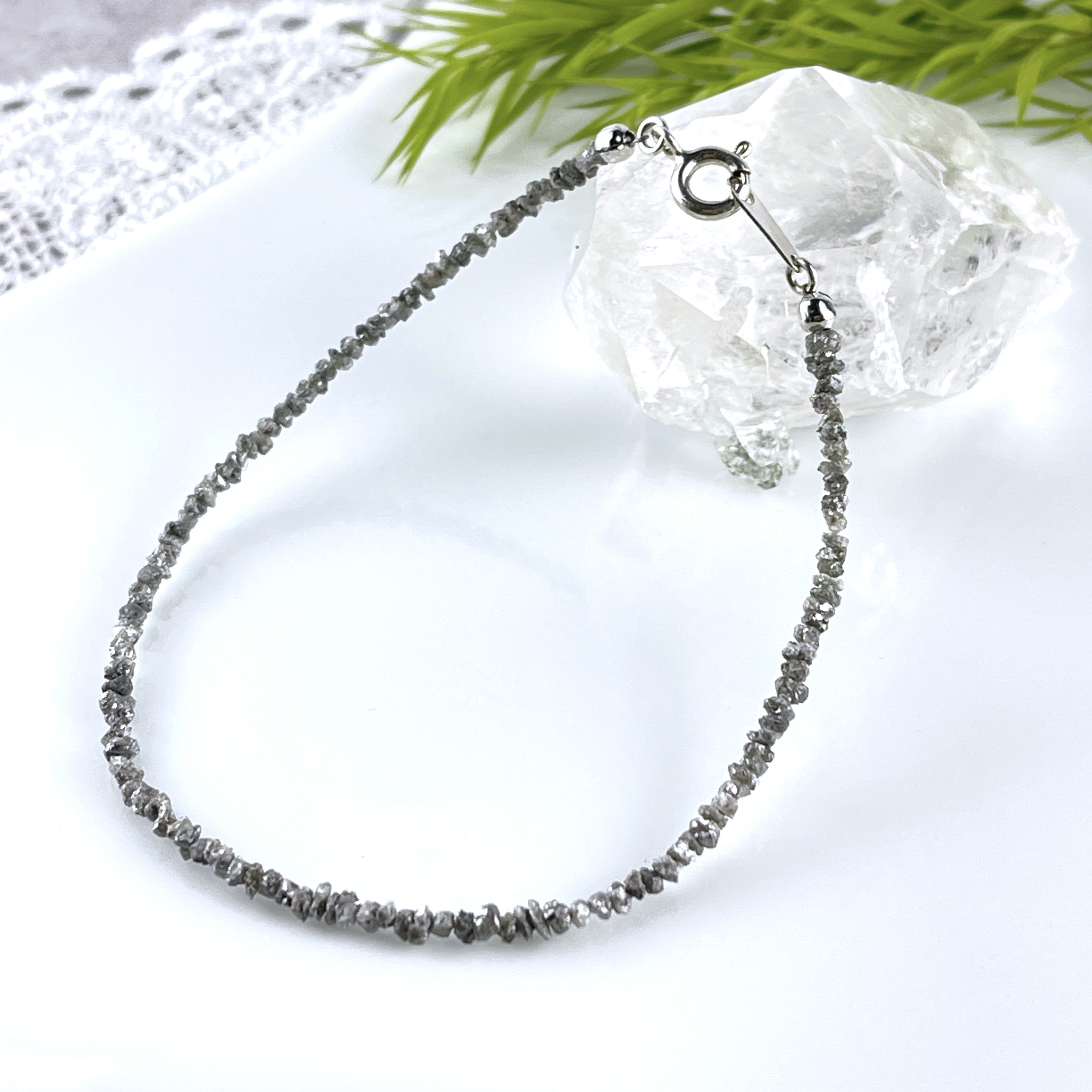 SV925 天然ナチュラルシルバーダイヤモンド原石ブレス