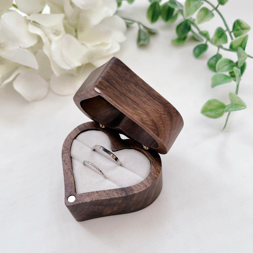木製ボックス♥ハートのリングピロー】オーダーメイド指輪ケース｜婚約