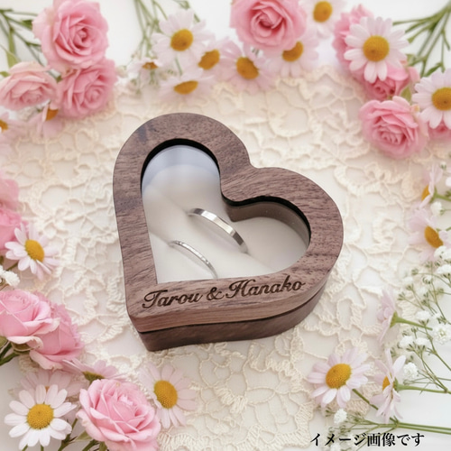 木製ボックス♥ハートのリングピロー】オーダーメイド指輪ケース｜婚約