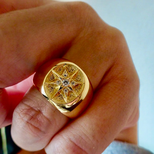仁尾彫金『5つ星ダイヤ、k18、十字星リング』ハンドメイド358 指輪  