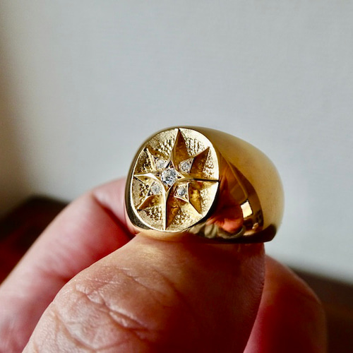 仁尾彫金『5つ星ダイヤ、k18、十字星リング』ハンドメイド358 指輪