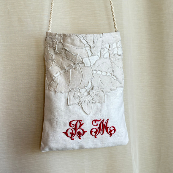 アンティーク*手刺繍*ホワイトワーク*レース*巾着バッグ | iichi