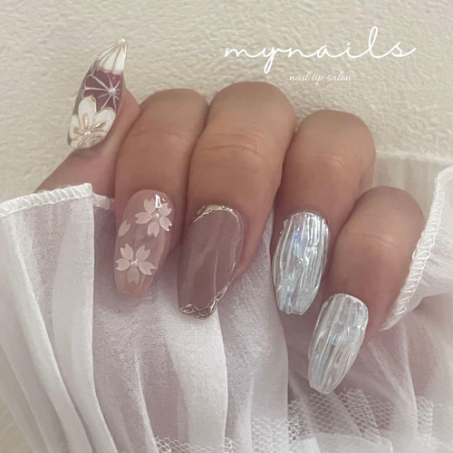 サイズオーダー】成人式 桜 和柄 ニュアンス ピンク ホワイト