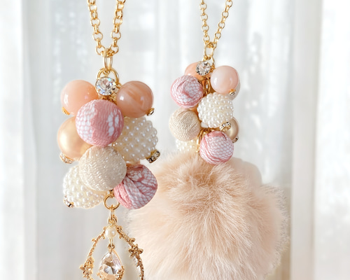 3way】パール&ラインストーン×ファー バッグチャーム マルチウェイ