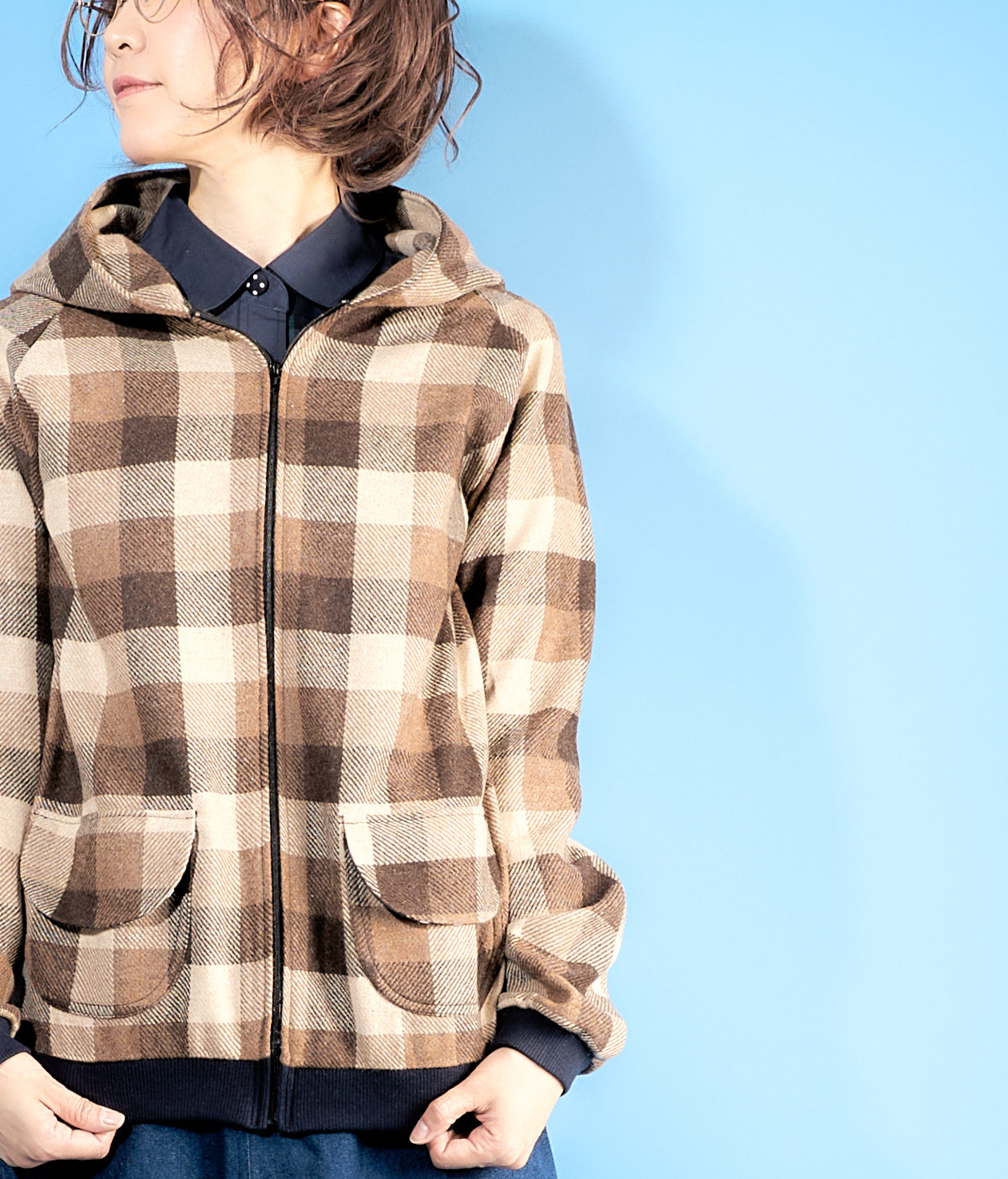 ウールフーディー♡ブロックブラウン