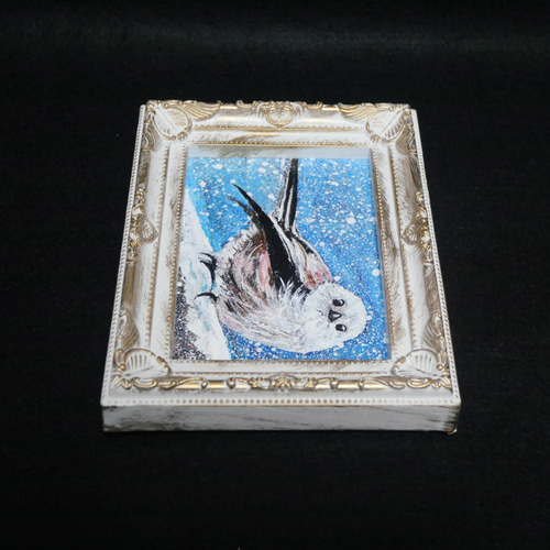 油絵 油彩 油彩画 絵 絵画 ミニ絵画【オレンジ空から降る雪】 油絵 油彩 油彩画 絵 絵画 ミニ絵画【オレンジ空から降る雪