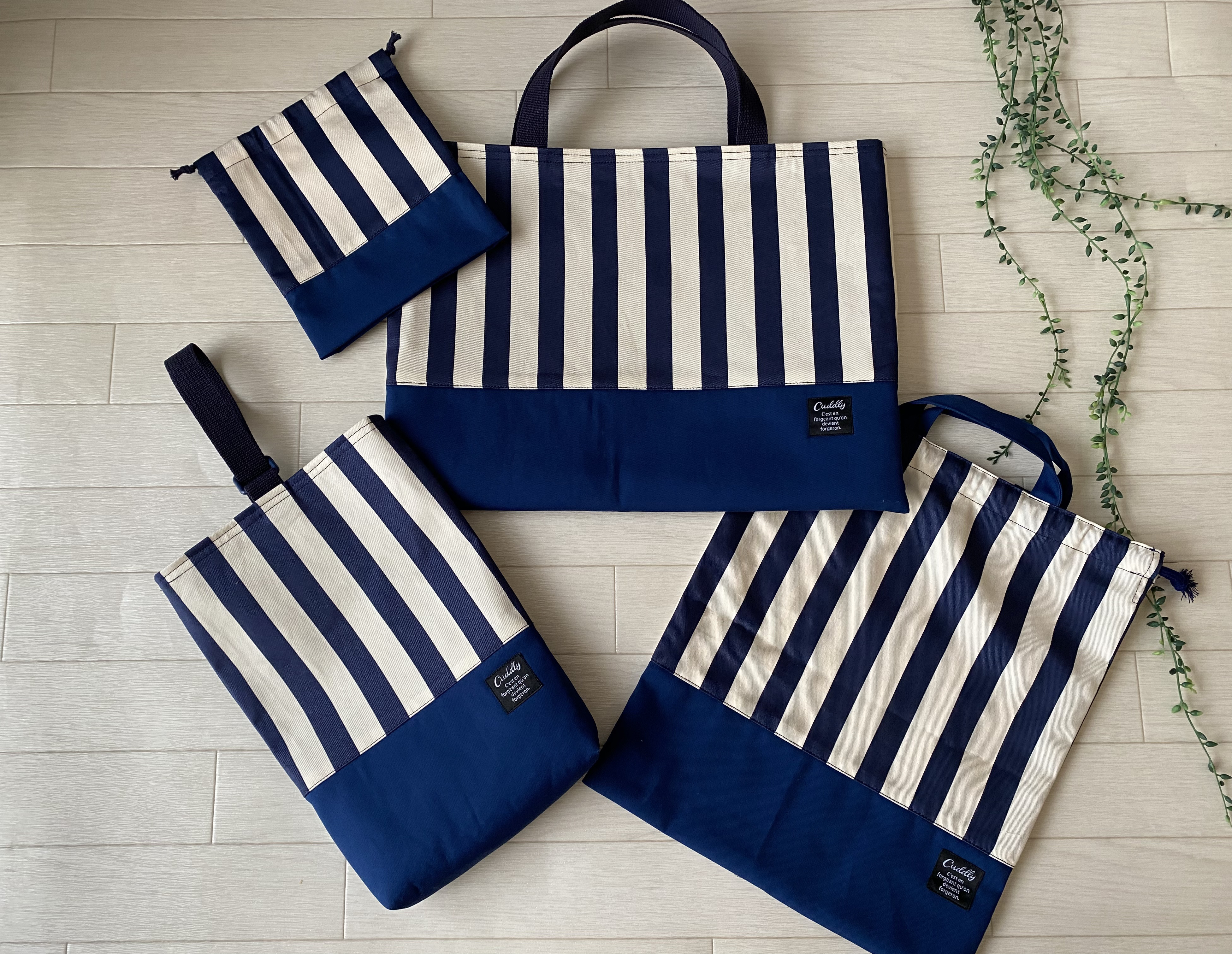 2026入園入学＊紺ストライプ×紺無地＊レッスンバッグ＊シューズ入れ＊体操服入れ＊歯ブラシコップ入れ