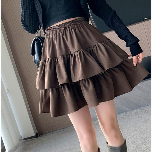 大きいサイズ レディース フリル ミニスカート 新品 ブラウン