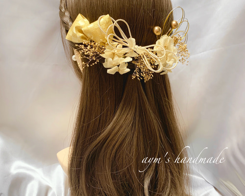 ベージュ&ゴールド 和装 髪飾り 成人式 結婚式 卒業式 振袖 着物 花嫁