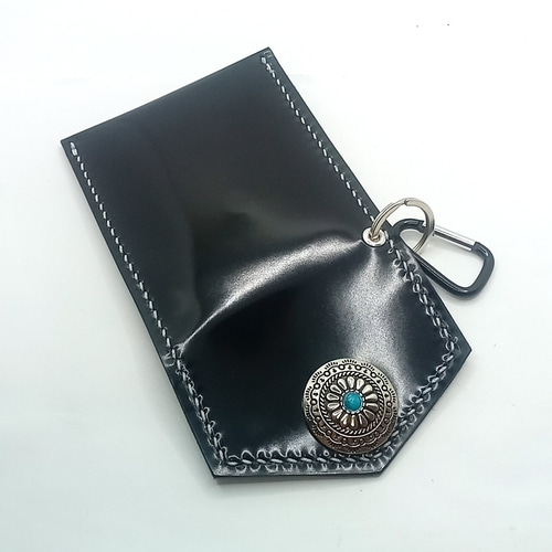 本革レザー携帯灰皿ブラックエナメル牛革ポケット灰皿ターコイズ