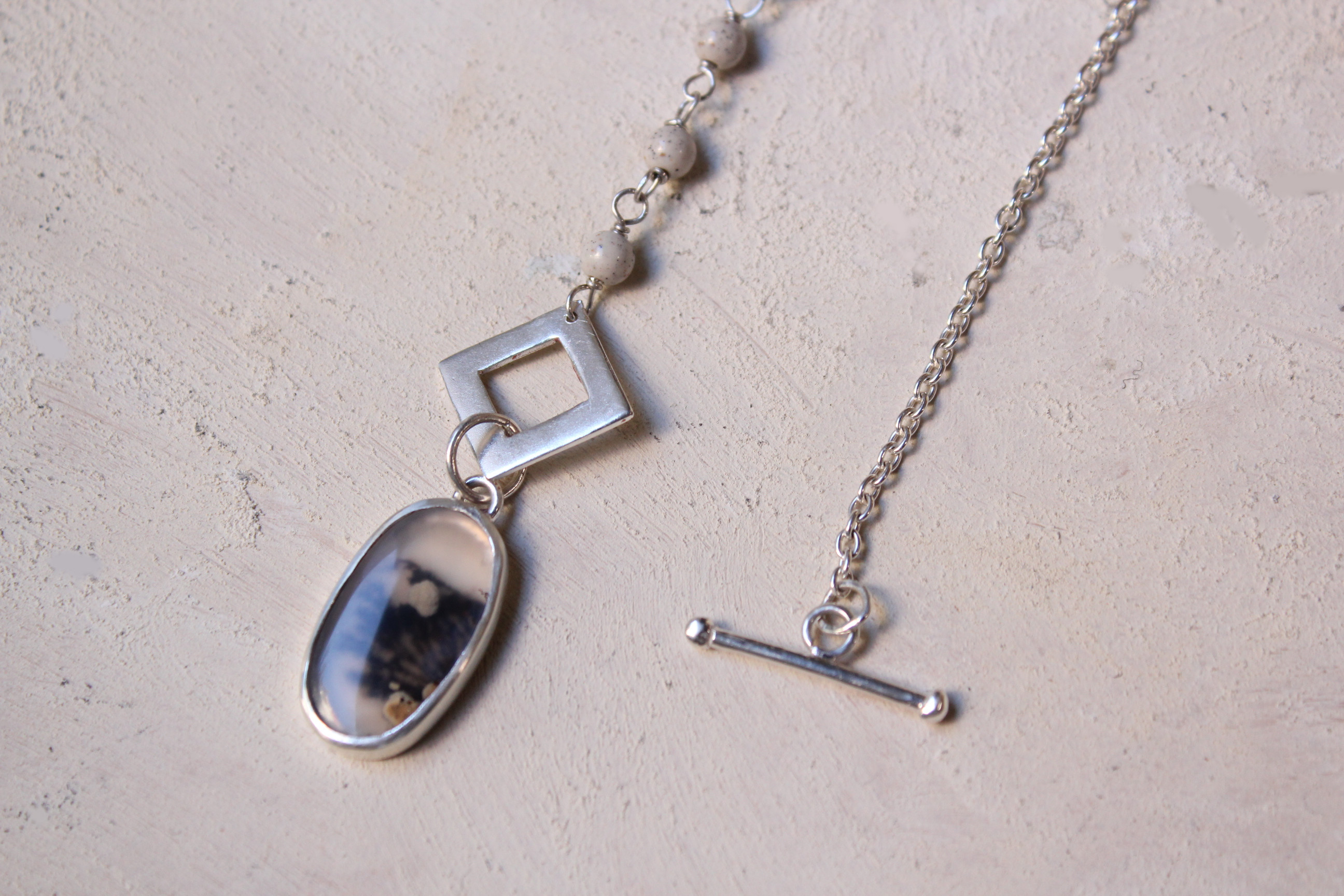 デントリックアゲートのロングネックレス　シルバー/azur