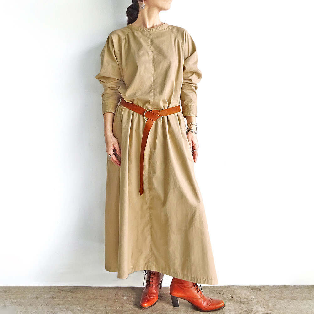 ラグランスリーブワンピース　ｺｯﾄﾝﾎﾟﾌﾟﾘﾝﾂｲﾙ（ベージュ）