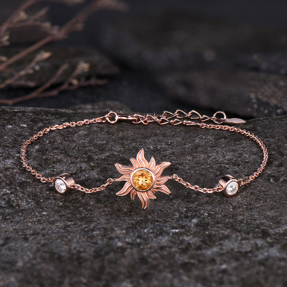 ユニークな太陽ブレスレット 11月の誕生石 天然シトリンブレスレット