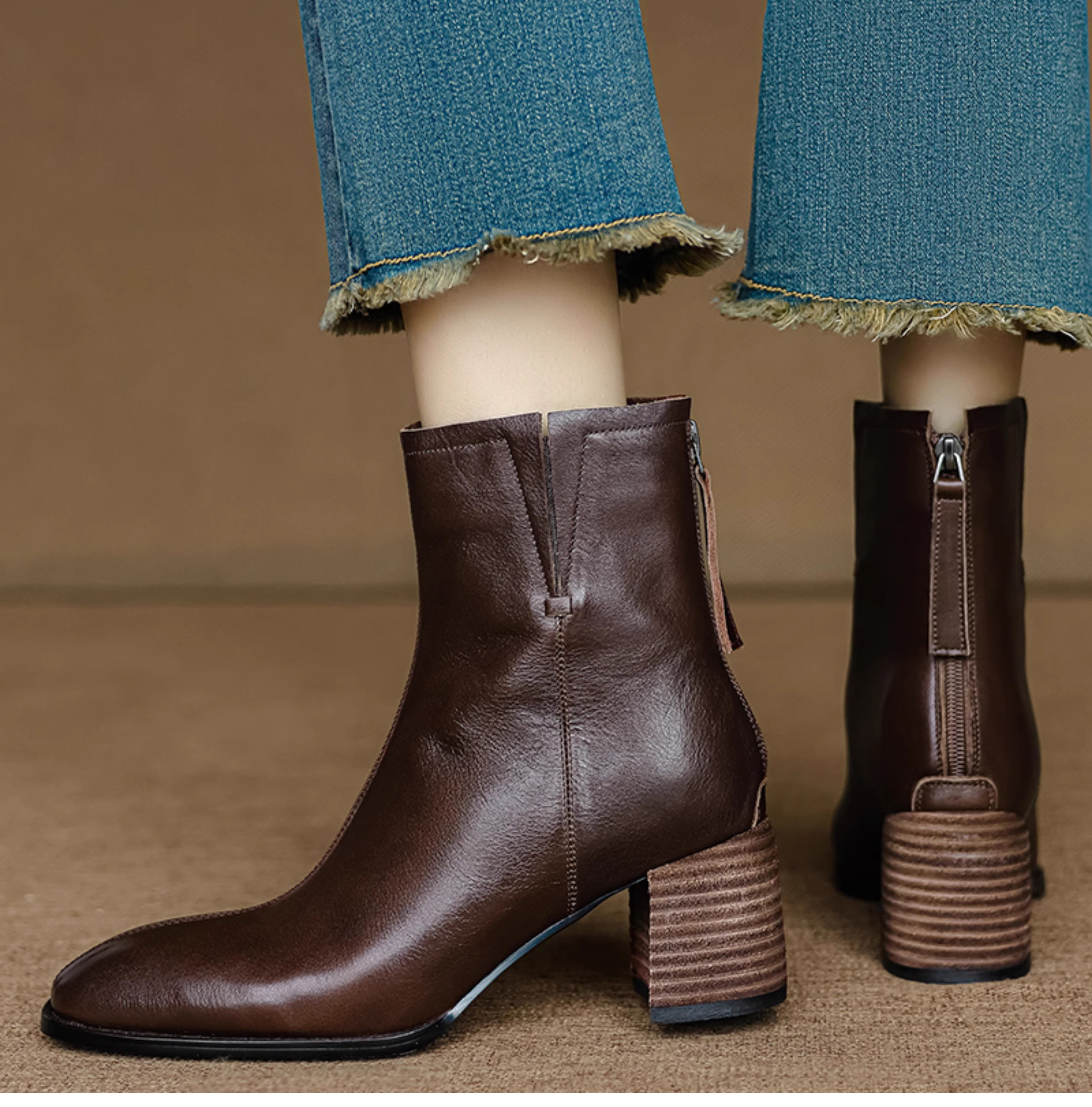 スクエアトゥのフォルムが今年らしい ブーツ おしゃれ 靴 ハイヒール 美脚 通勤 OL オフィス 忘年会 再入荷 2色