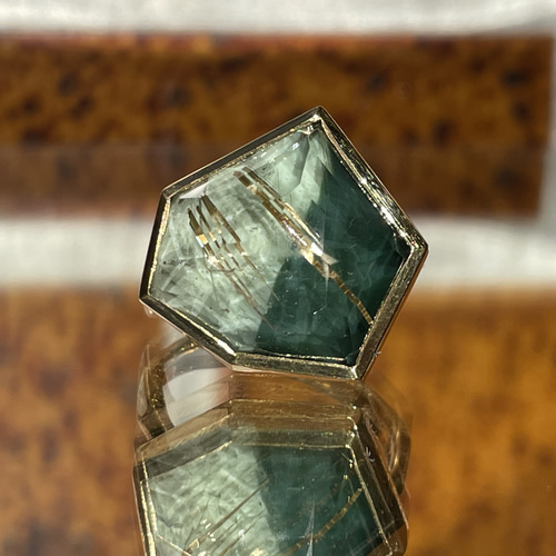 ルチルクォーツ × グリーンジャスパー ダブレット 変形6角立体