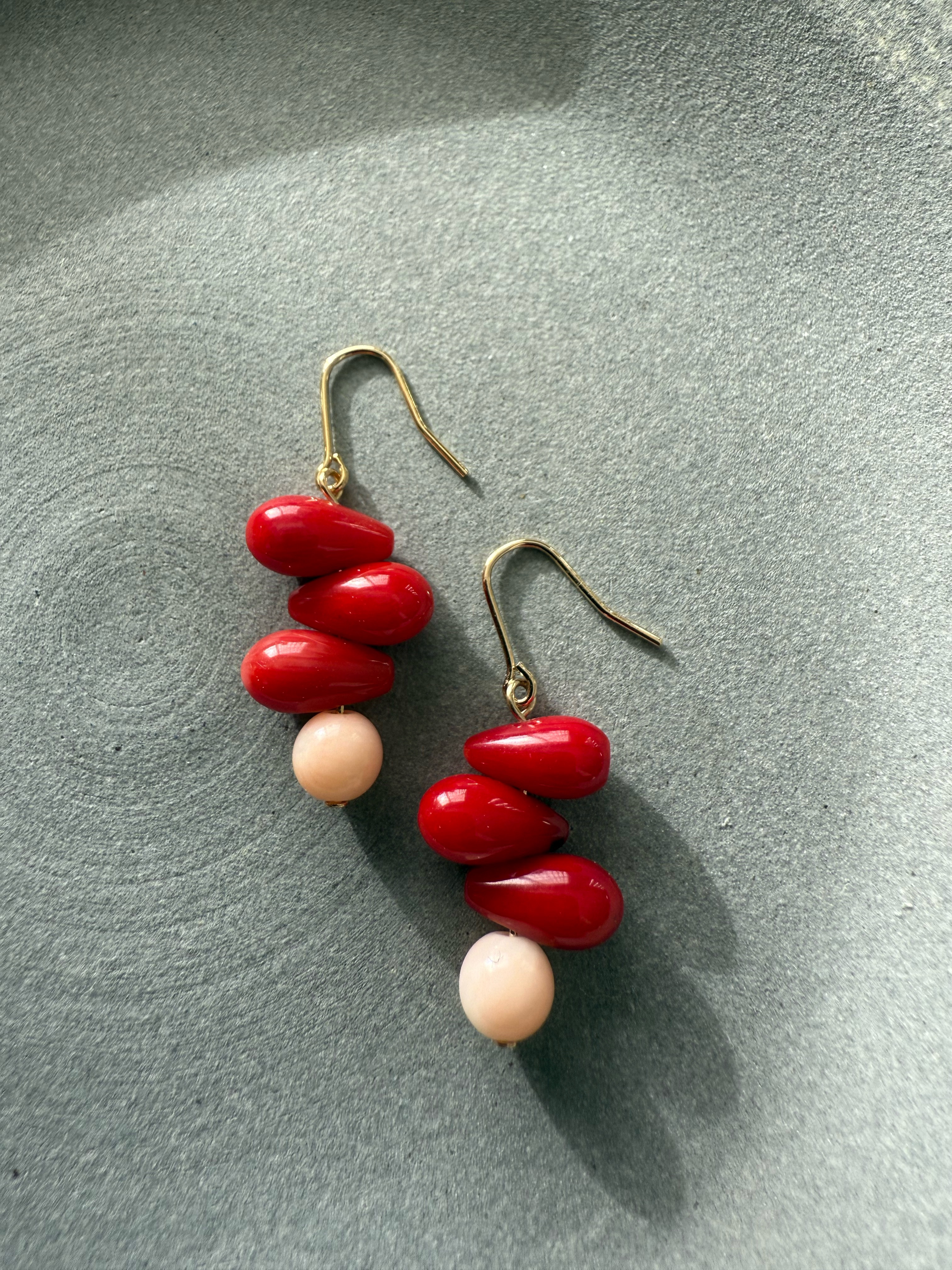 美しい赤珊瑚とピンク珊瑚♚ピアス/ノンホールピアス