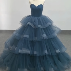 ブルー　チュールドレス フリル付き　カラードレス 激安！ブルー ふわふわチュール プリンセスライン 音楽会 カラー