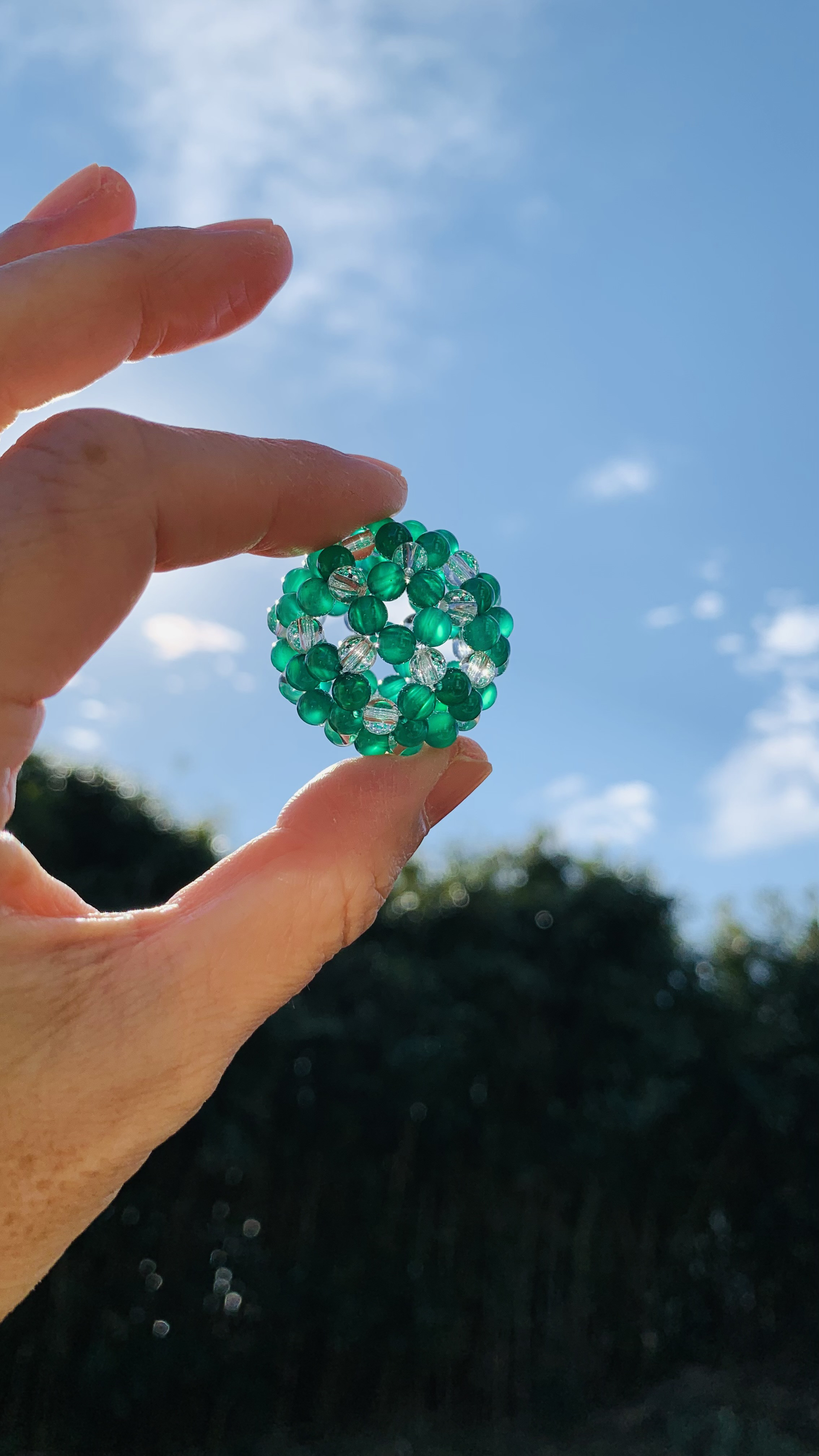 天然水晶 ｘ グリーンオニキス　4mm　神聖幾何学フラーレン 4,620円