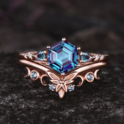 ヴィンテージ 7 月誕生石 ルビー リング セット リーフ リング ムーン