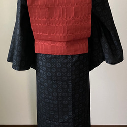 正絹 作り名古屋帯 亀甲模様のなかに春秋の菊柄 和装小物（帯・半襟