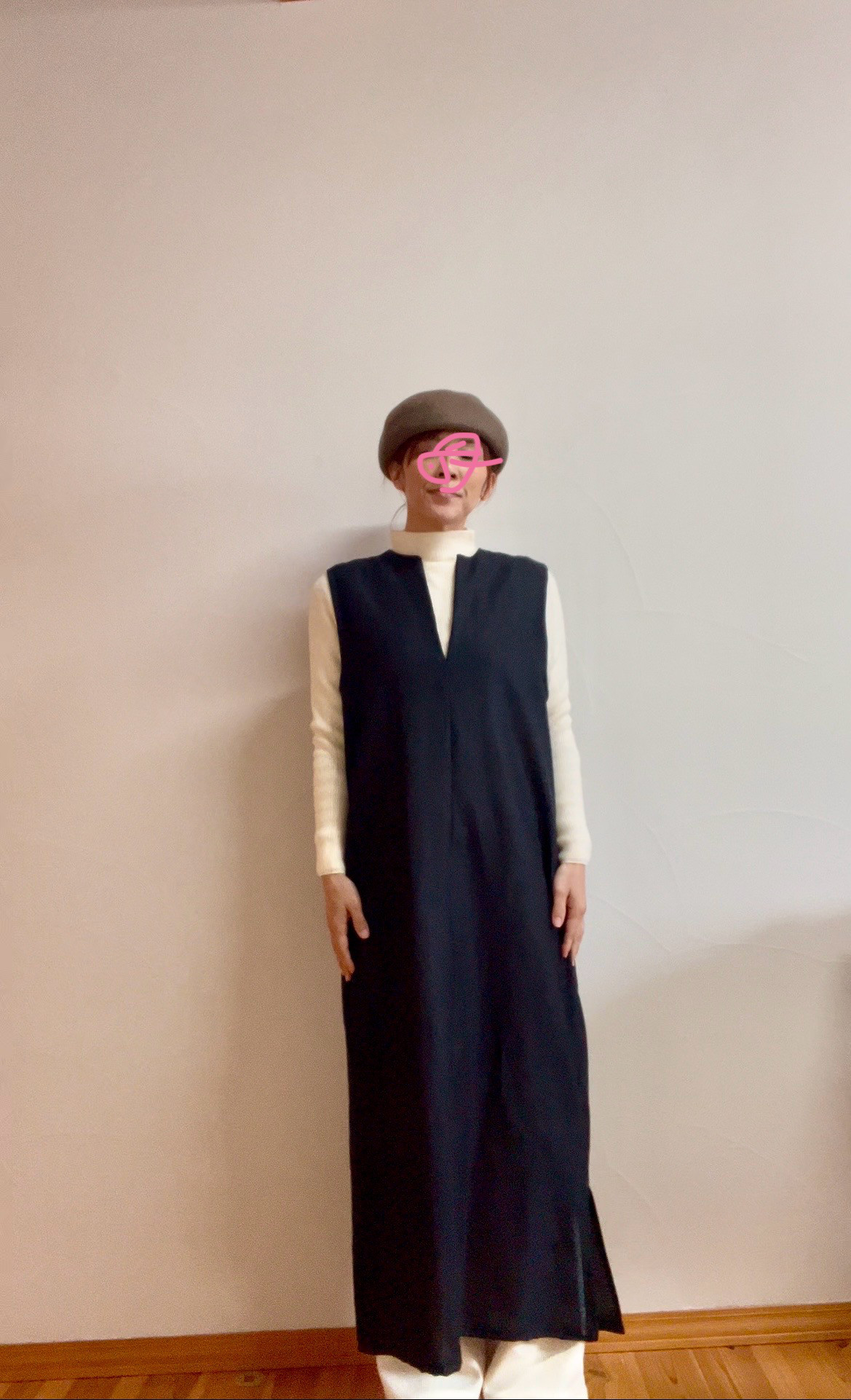 コットンリネン　ボックスラインのワンピース