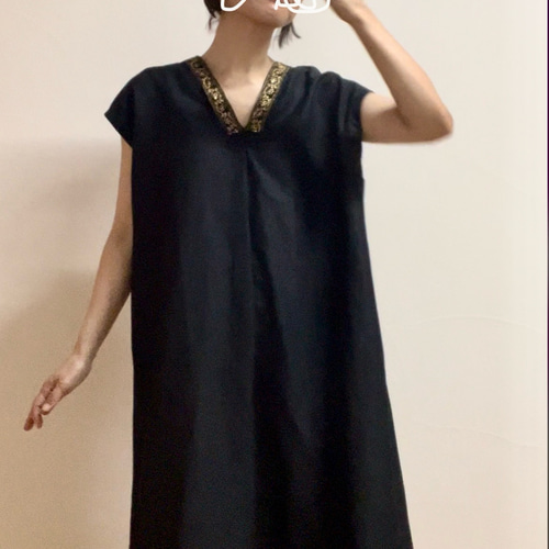 【美品】eka　刺繍前開リネンワンピース　インド製 美品】eka 刺繍前開リネンワンピース インド製