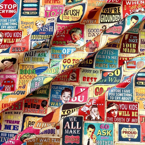 レトロアメリカン柄 コットンプリント生地 C 110×45cm シーチング布