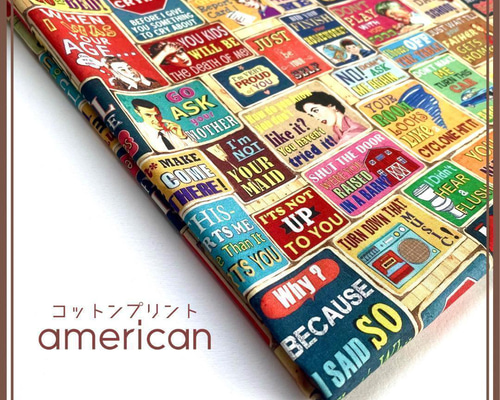 レトロアメリカン柄 コットンプリント生地 C 110×45cm シーチング布