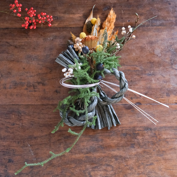 ミニスワッグ付き しめ縄飾り＊お正月飾り しめ縄・しめ飾り 花 と 山