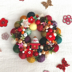 〔59〕毛糸玉リース お正月飾り ひなまつり (パープル・辰年) 59〕毛糸玉リース お正月飾り ひなまつり (パープル・辰年) 59〕毛糸玉