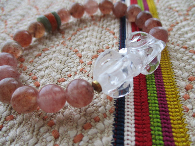 水晶：金剛杵/バジュラの彫り珠とミャンマー翡翠、モスコバイトのブレスレット