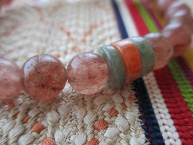 水晶：金剛杵/バジュラの彫り珠とミャンマー翡翠、モスコバイトのブレスレット