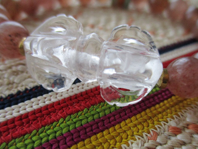 水晶：金剛杵/バジュラの彫り珠とミャンマー翡翠、モスコバイトのブレスレット