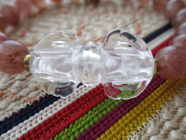 水晶：金剛杵/バジュラの彫り珠とミャンマー翡翠、モスコバイトのブレスレット