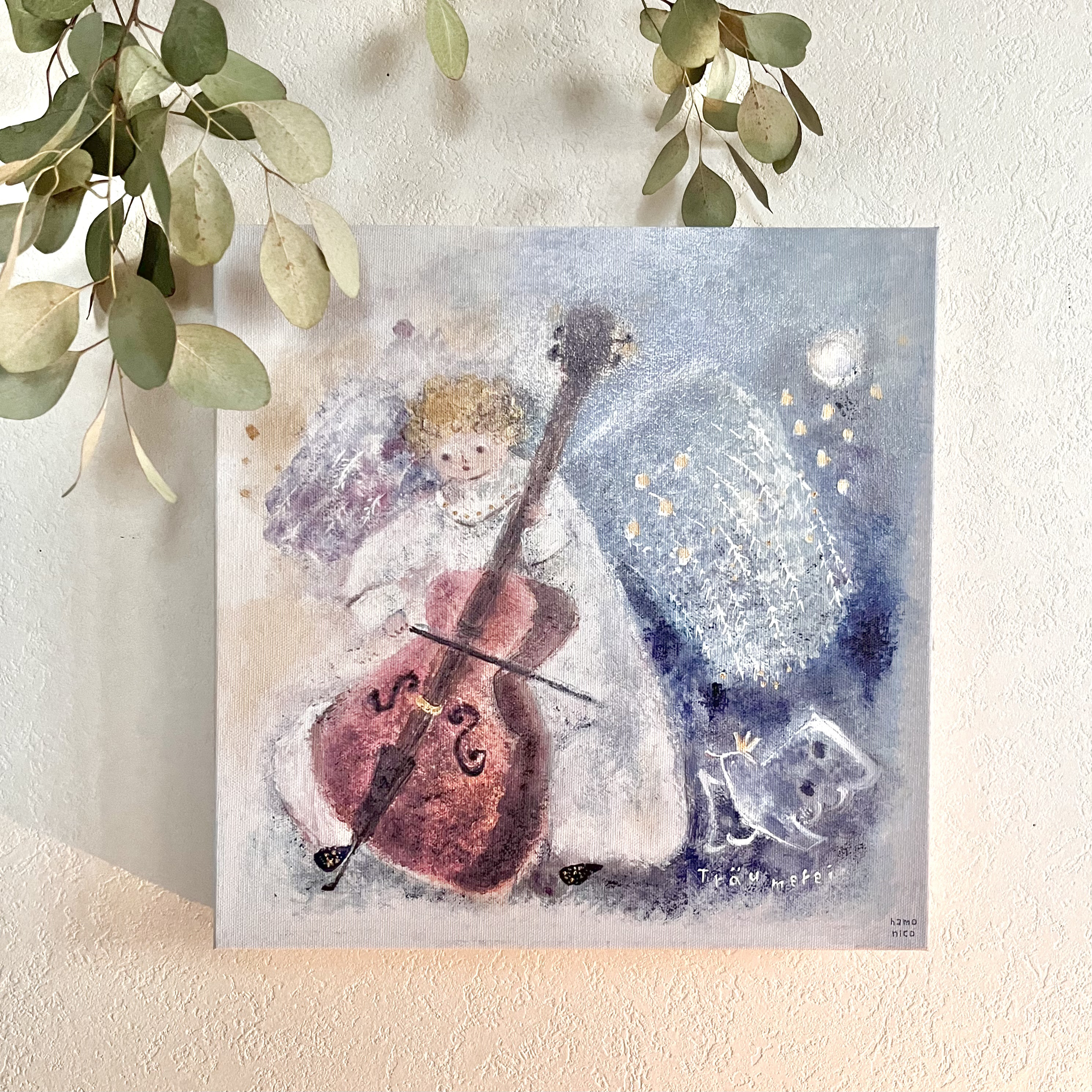 30cmアートパネル/複製（＋加筆）・チェロ弾きの天使