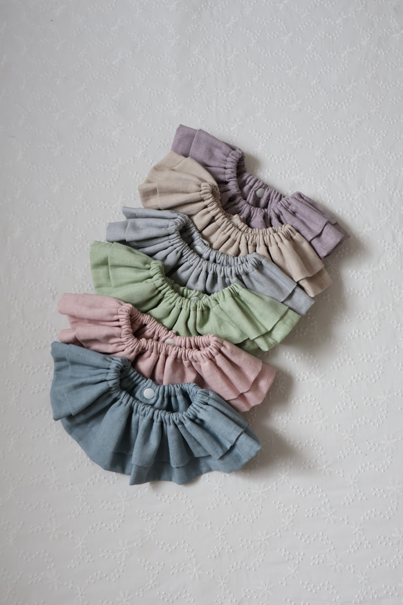 6色フリルスタイ 国産ダブルガーゼ 360度スタイまんまるスタイ 付け襟