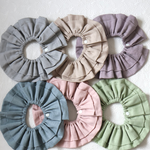 6色フリルスタイ 国産ダブルガーゼ 360度スタイまんまるスタイ 付け襟