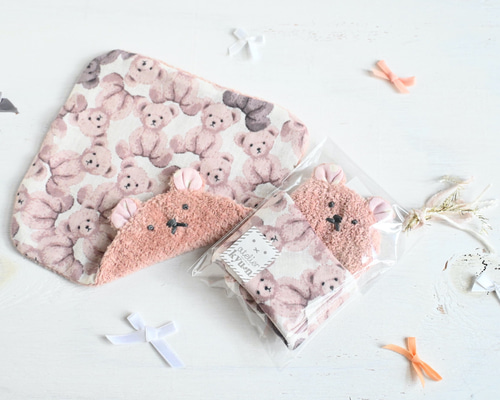 babyDior 花柄 ピンクハンカチ ぬいぐるみ付き 日本製 ぬいぐるみシリーズ パンダ柄 テディベア柄 うさぎ柄