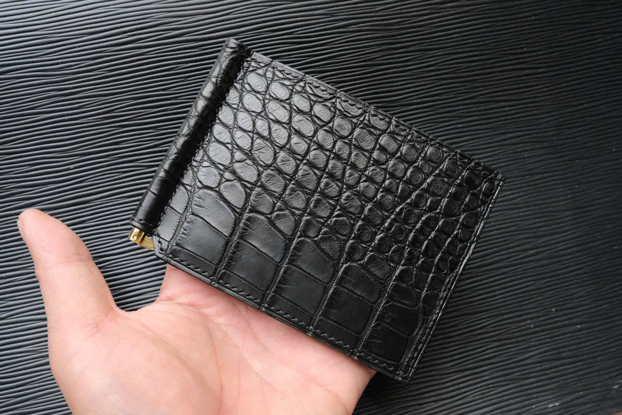 高級ワニ革のマネークリップ手縫いマネークリップ