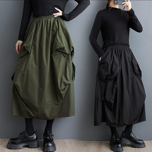 カーキ スカート 大きいサイズ レディース 秋冬 春 新品 ミモレ ロング