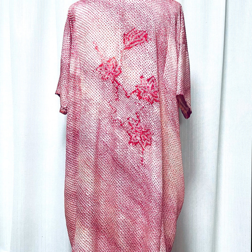 正絹総絞り着物リメイクワンピース着丈110センチ身幅58センチポケット2