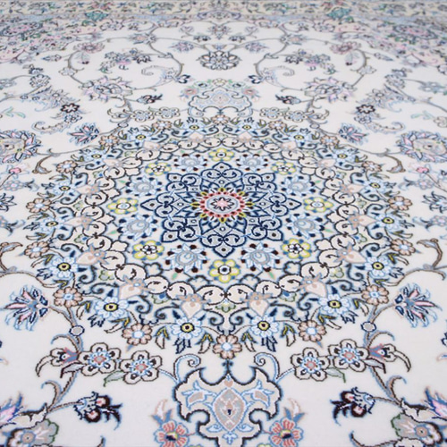 ペルシャ絨毯ナイン産 アイボリー 255×197cm 9Laノーラ 手織り絨毯