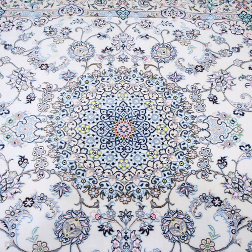 ペルシャ絨毯ナイン産 アイボリー 255×197cm 9Laノーラ 手織り絨毯