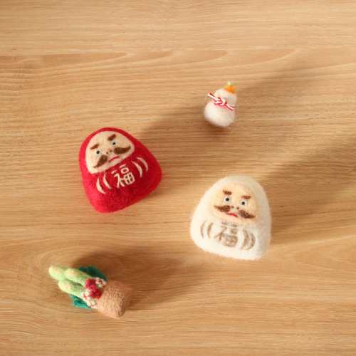 セット販売】 福だるま 赤 と 福だるま 白 羊毛フェルト 羊毛フェルト