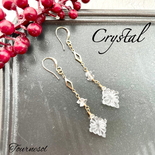 天然石 ローゼンジカービング フックピアス