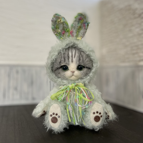 うさぎの着ぐるみを着たごーぐるにゃんこ(ミント) テディベアタイプ