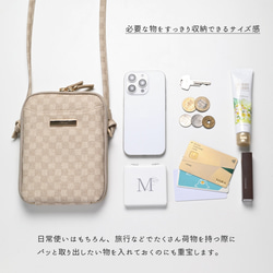 ラウンドファスナー スマホポシェット 【 フィオレッティ チェック柄 】 名入れ 国内産PVCレザー HO07A 6枚目の画像